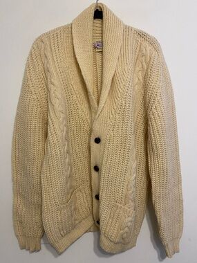 Ireland made Men's Shawl Collar Cable Knit Cardigan - Cream